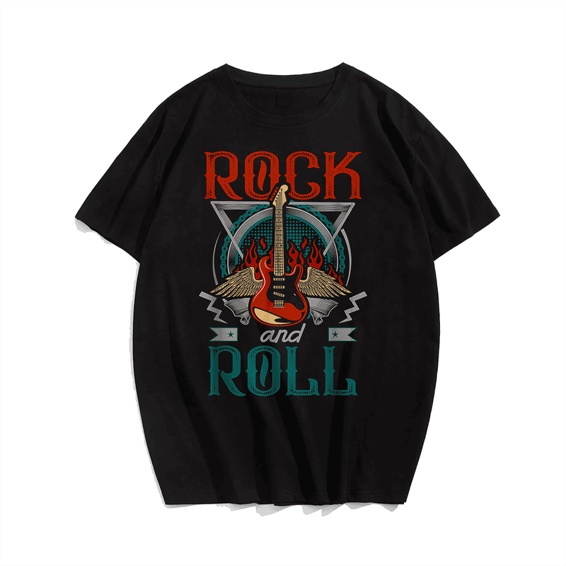 Vintage 80s Rock & Roll Music Guitar T-Shirt, Plus Size Oversize T-shirt for Big & Tall Man