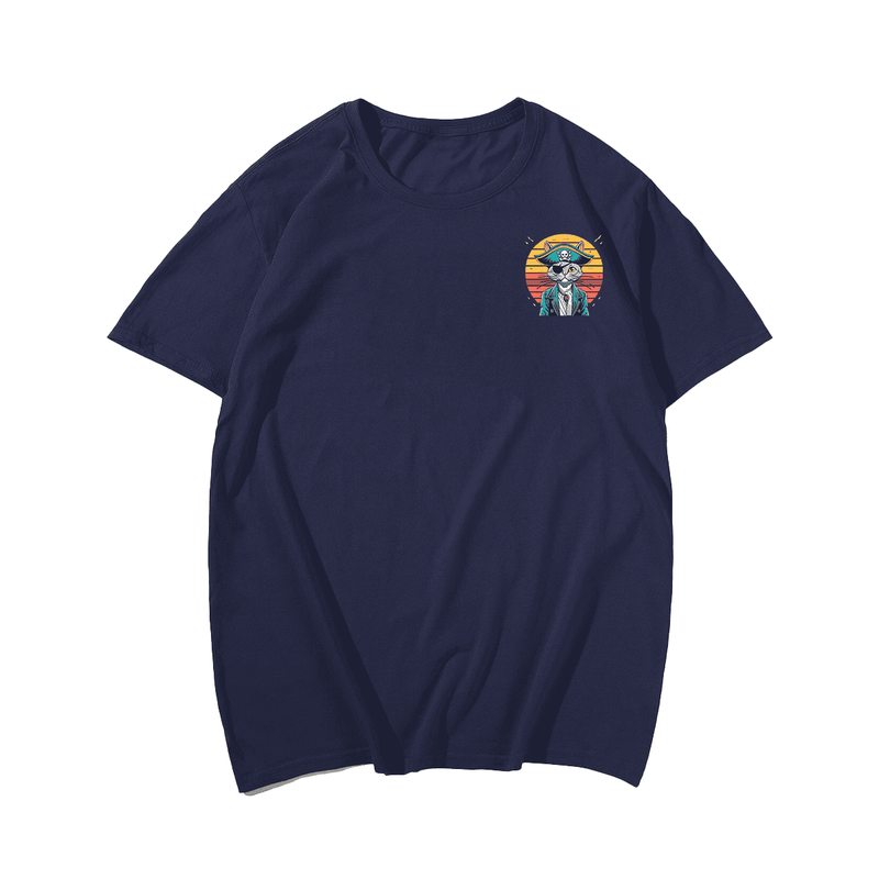 Cat Pirate T-Shirt, Oversized T-Shirt for Big and Tall