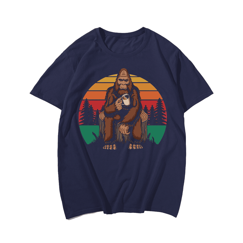 Bigfoot relaxing coffee T-Shirt, Plus Size Oversize T-shirt for Big & Tall Man