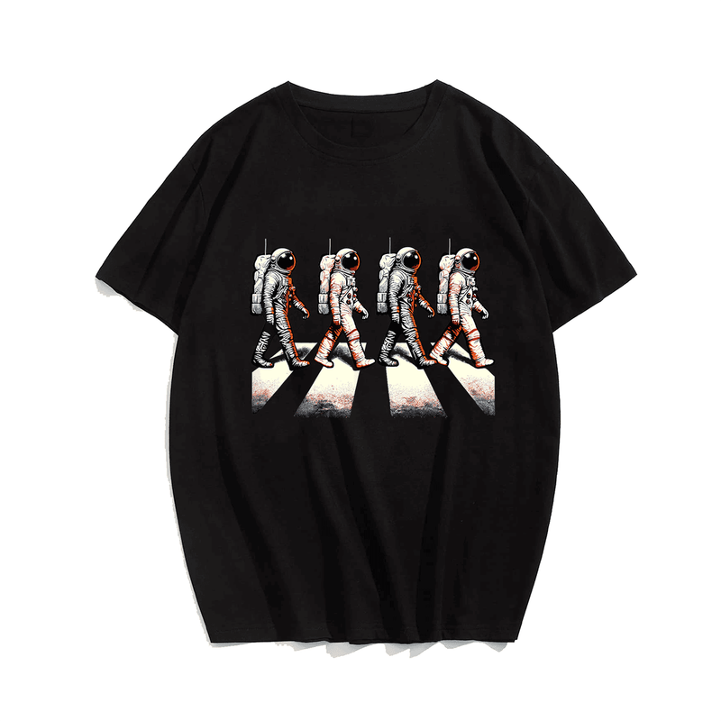 Retro Astronaut Outer Space T-Shirt, Plus Size Oversize T-shirt for Big & Tall Man