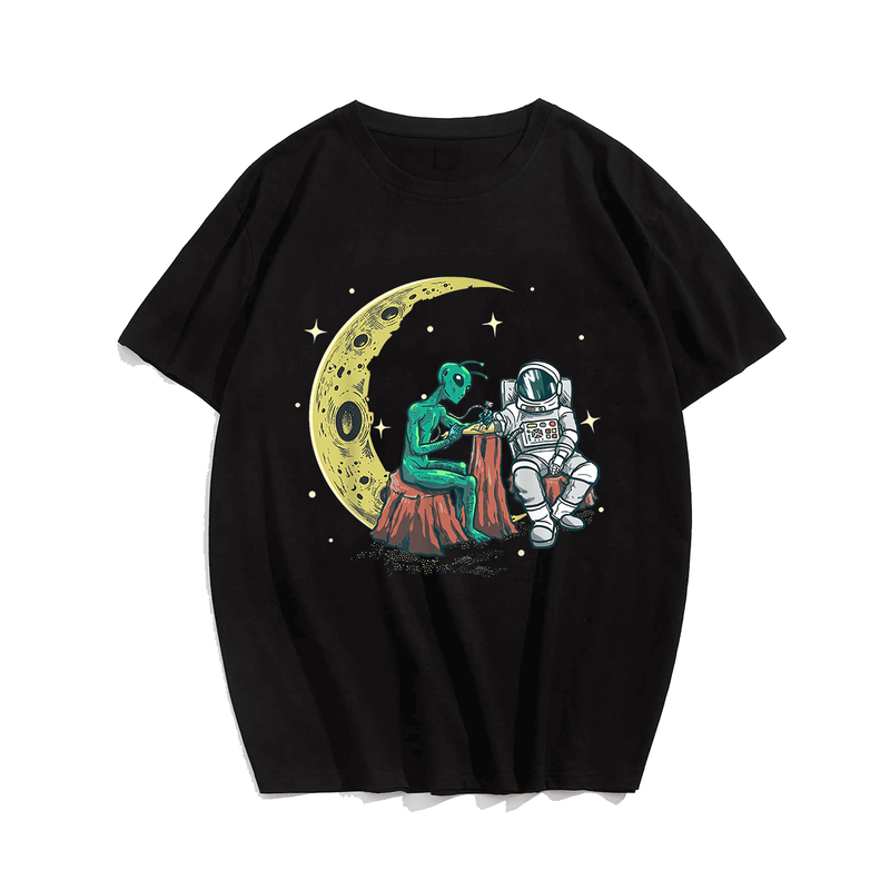 Alien Inking Astronaut T-Shirt, Plus Size Oversize T-shirt for Big & Tall Man