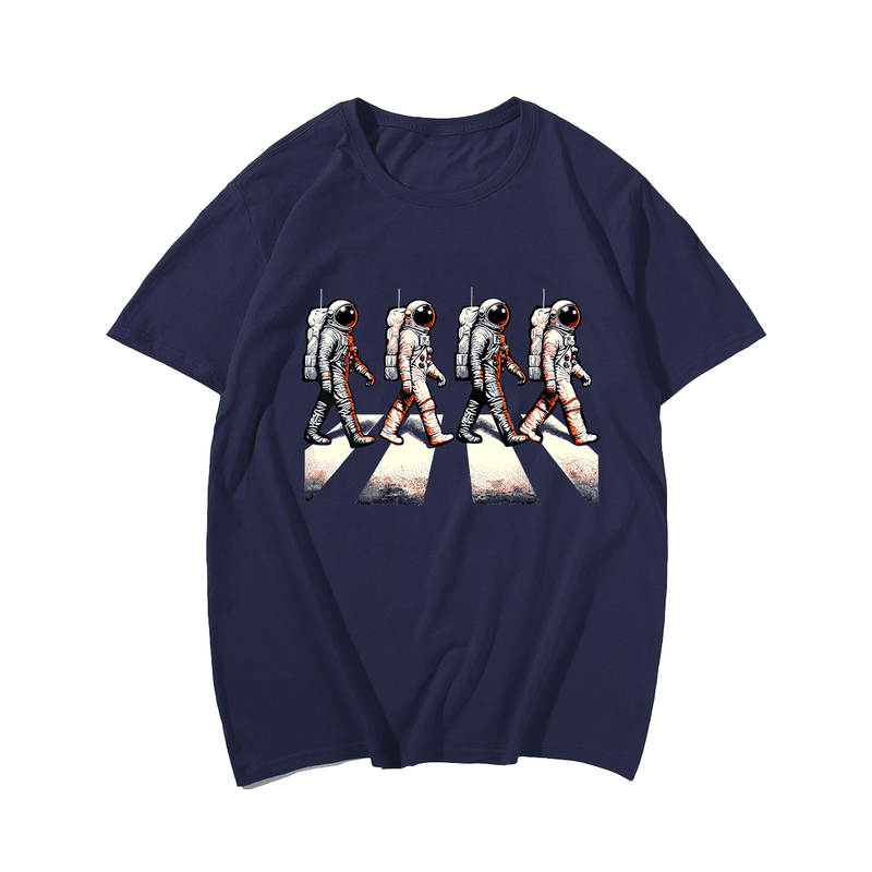 Retro Astronaut Outer Space T-Shirt, Plus Size Oversize T-shirt for Big & Tall Man