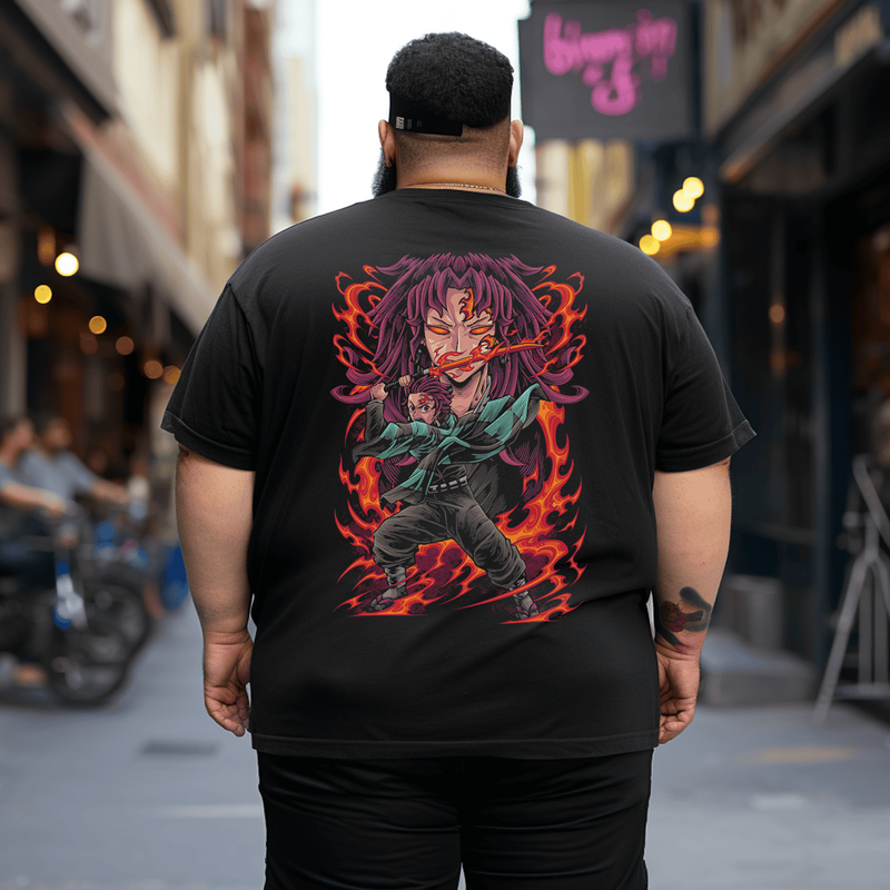 Tanjiro Crew Neck Short Sleeve Plus Size T-Shirt for Men, Oversized T-Shirt for Big and Tall