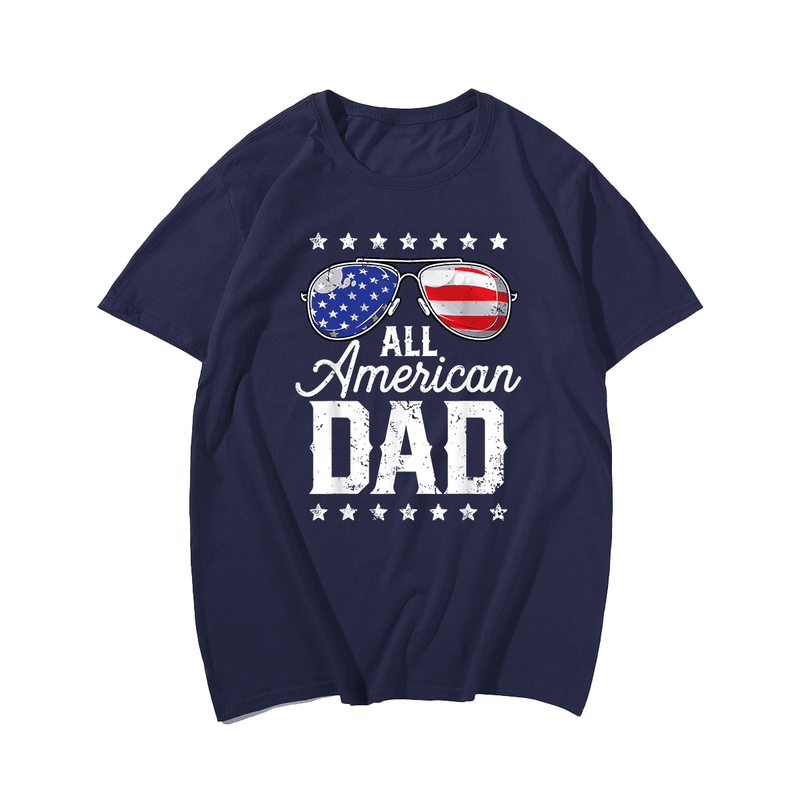 All American Dad 4th of July Father's Day Sunglasses Family T-Shirt, Plus Size Oversize T-shirt for Big & Tall Man