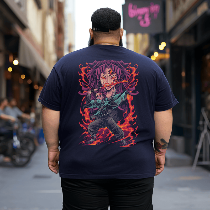 Tanjiro Crew Neck Short Sleeve Plus Size T-Shirt for Men, Oversized T-Shirt for Big and Tall
