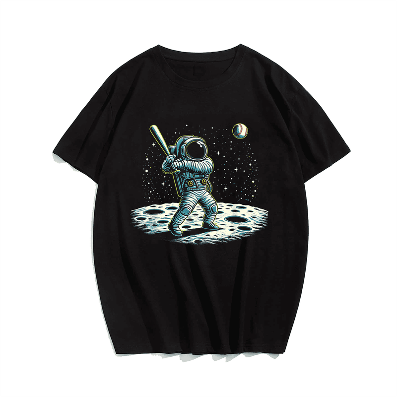 Baseball Novelty Astronaut Men Baseball T-Shirt, Plus Size Oversize T-shirt for Big & Tall Man