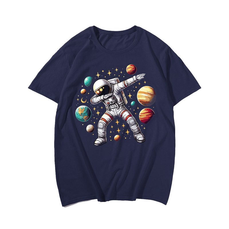 Astronaut Dabbing in Space Cosmic Galaxy Tee T-Shirt, Plus Size Oversize T-shirt for Big & Tall Man
