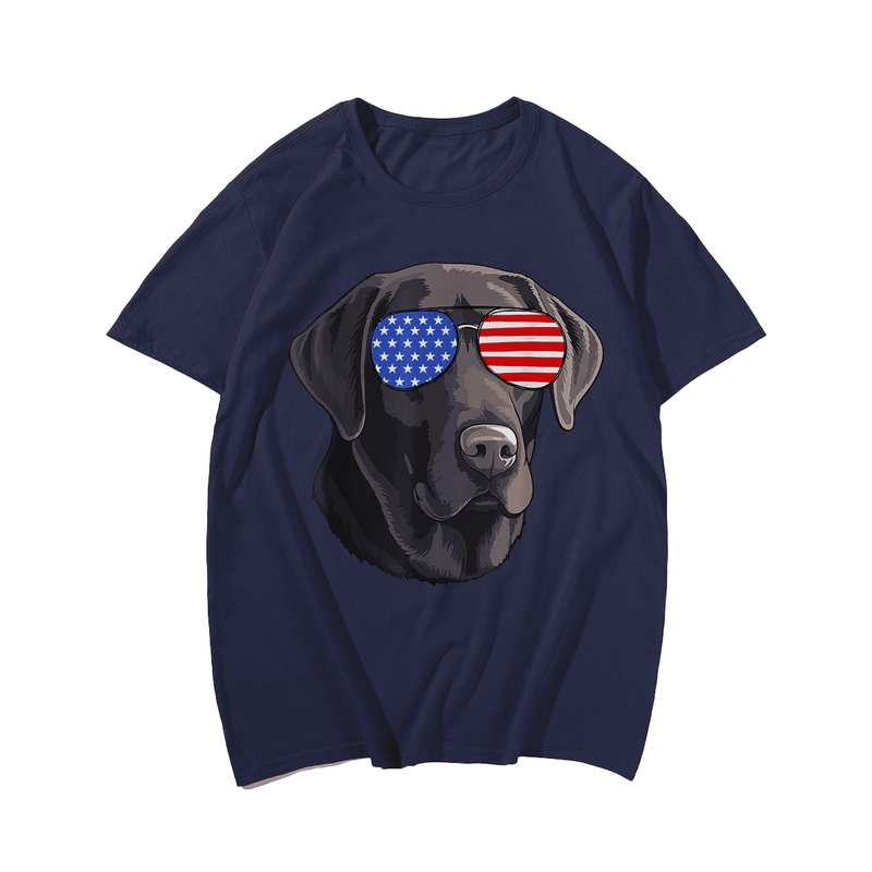 Dog Lovers Graphic Tees Cool Dog With Sunglasses USA T-Shirt, Plus Size Oversize T-shirt for Big & Tall Man