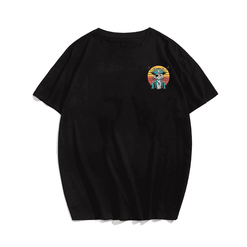 Cat Pirate T-Shirt, Oversized T-Shirt for Big and Tall