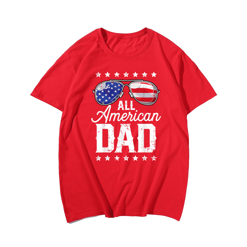 All American Dad 4th of July Father's Day Sunglasses Family T-Shirt, Plus Size Oversize T-shirt for Big & Tall Man