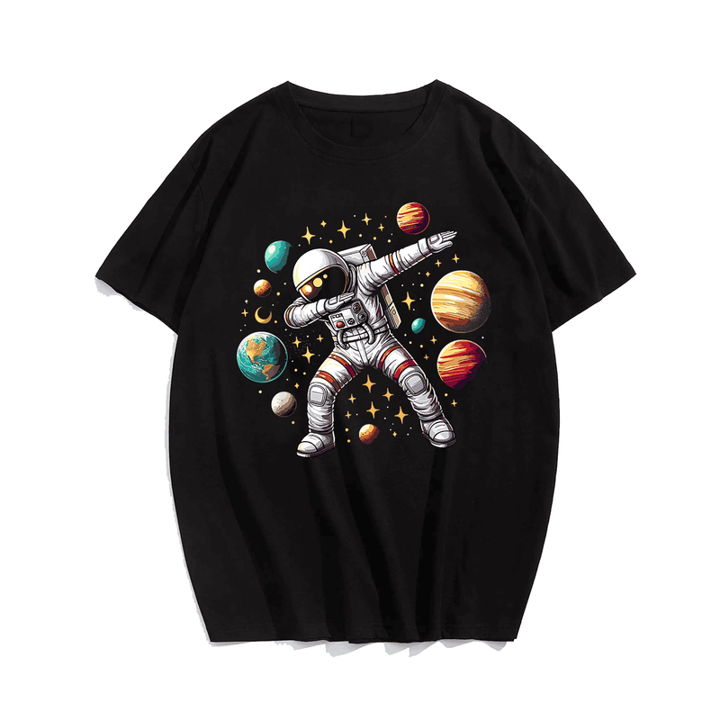 Astronaut Dabbing in Space Cosmic Galaxy Tee T-Shirt, Plus Size Oversize T-shirt for Big & Tall Man