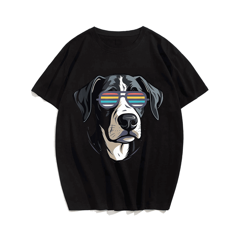 Dog Lovers Graphic Tees Cool Dog With Sunglasses T-Shirt, Plus Size Oversize T-shirt for Big & Tall Man