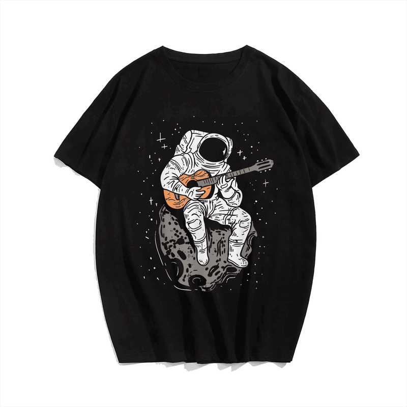 Astronaut Playin Guitar T-Shirt, Plus Size Oversize T-shirt for Big & Tall Man