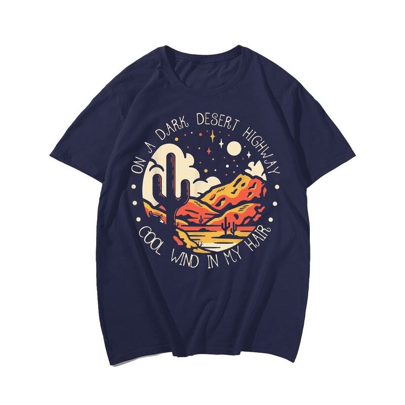 Funny on Dark Deserts Highway T-Shirt, Plus Size Oversize T-shirt for Big & Tall Man