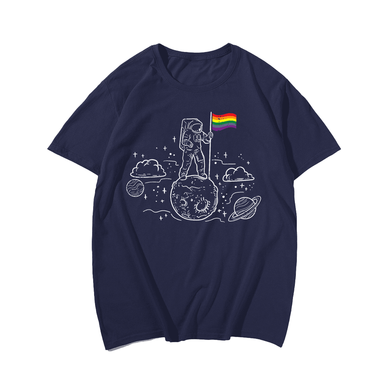 Astronaut Moon Rainbow Flag Space LGBTQ Gay Pride Ally T-Shirt, Men Plus Size T-shirt for Big & Tall