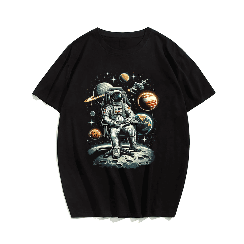 Astronaut Space Gaming System T-Shirt, Plus Size Oversize T-shirt for Big & Tall Man