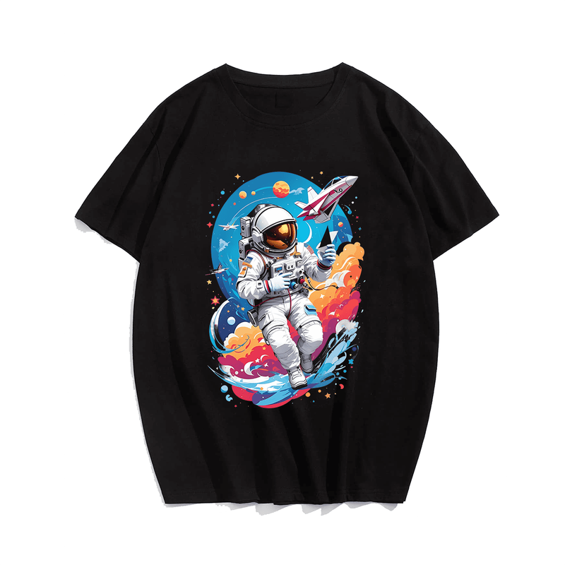 Astronaut making paper airplanes T-Shirt, Plus Size Oversize T-shirt for Big & Tall Man