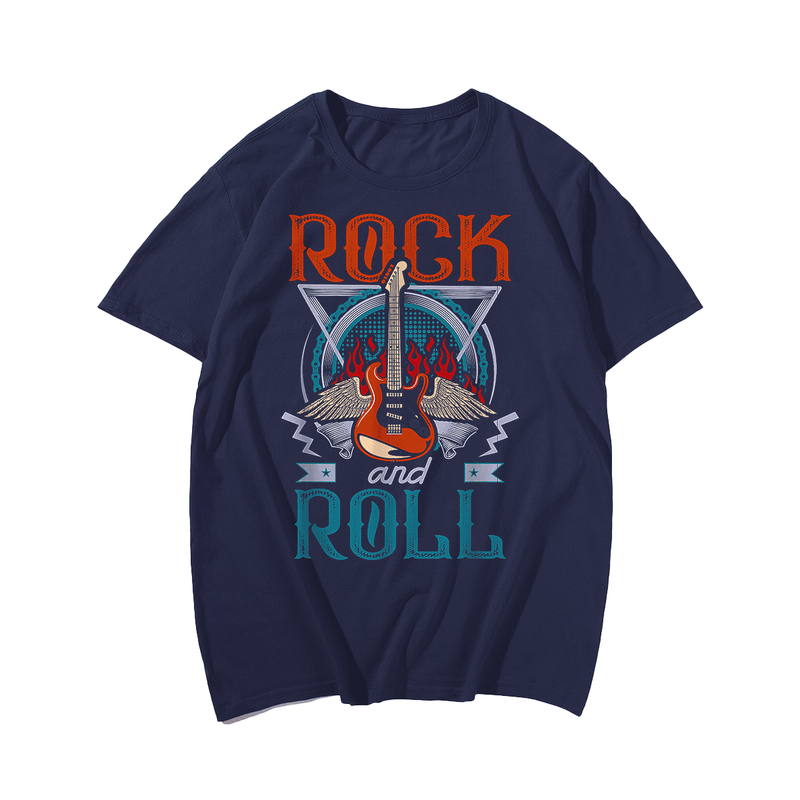 Vintage 80s Rock & Roll Music Guitar T-Shirt, Plus Size Oversize T-shirt for Big & Tall Man