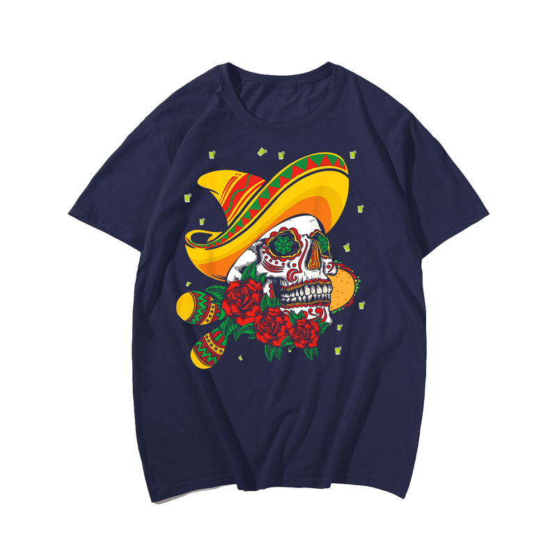 Fiesta Dia De Los Muertos Taco Tequila Happy Cinco De Mayo T-Shirt, Plus Size T-shirt for Big & Tall Man