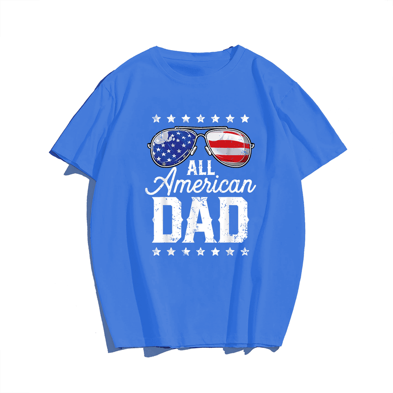 All American Dad 4th of July Father's Day Sunglasses Family T-Shirt, Plus Size Oversize T-shirt for Big & Tall Man