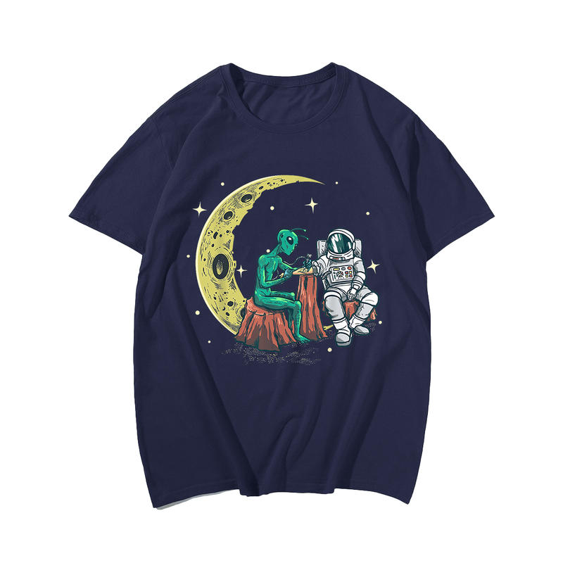 Alien Inking Astronaut T-Shirt, Plus Size Oversize T-shirt for Big & Tall Man