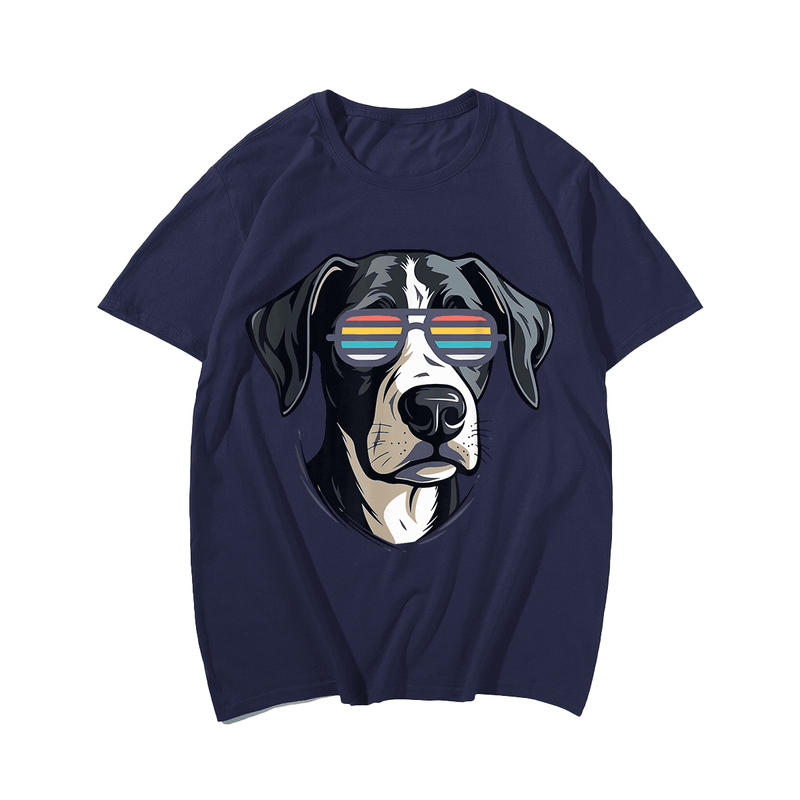 Dog Lovers Graphic Tees Cool Dog With Sunglasses T-Shirt, Plus Size Oversize T-shirt for Big & Tall Man