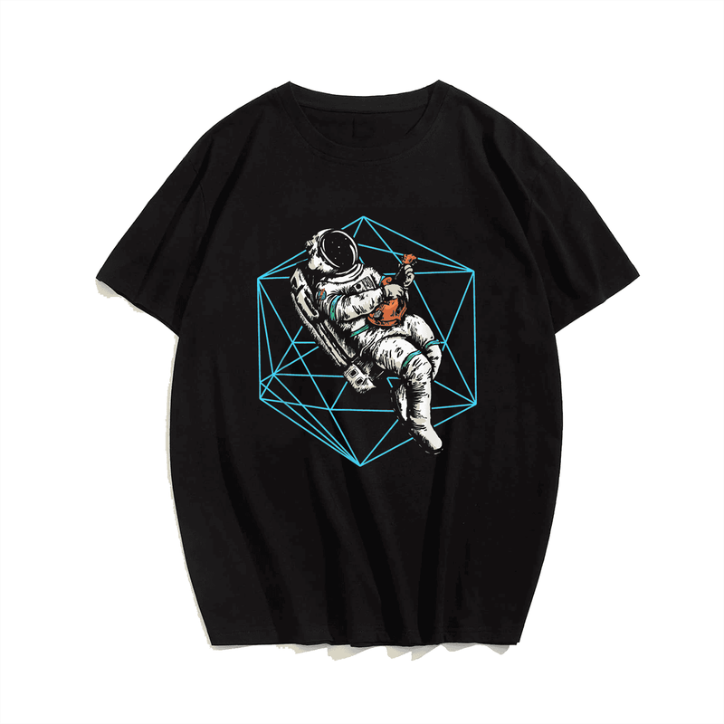Spaceman Astronaut Men T-Shirt, Plus Size Oversize T-shirt for Big & Tall Man