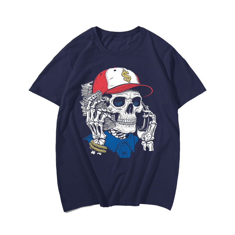Premium Cotton Money Skull Men T-Shirt, Plus Size Oversize T-shirt for Big & Tall Man