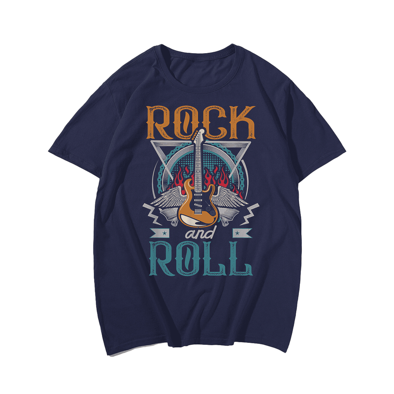 Vintage 80s Rock & Roll Music Guitar T-Shirt, Plus Size Oversize T-shirt for Big & Tall Man