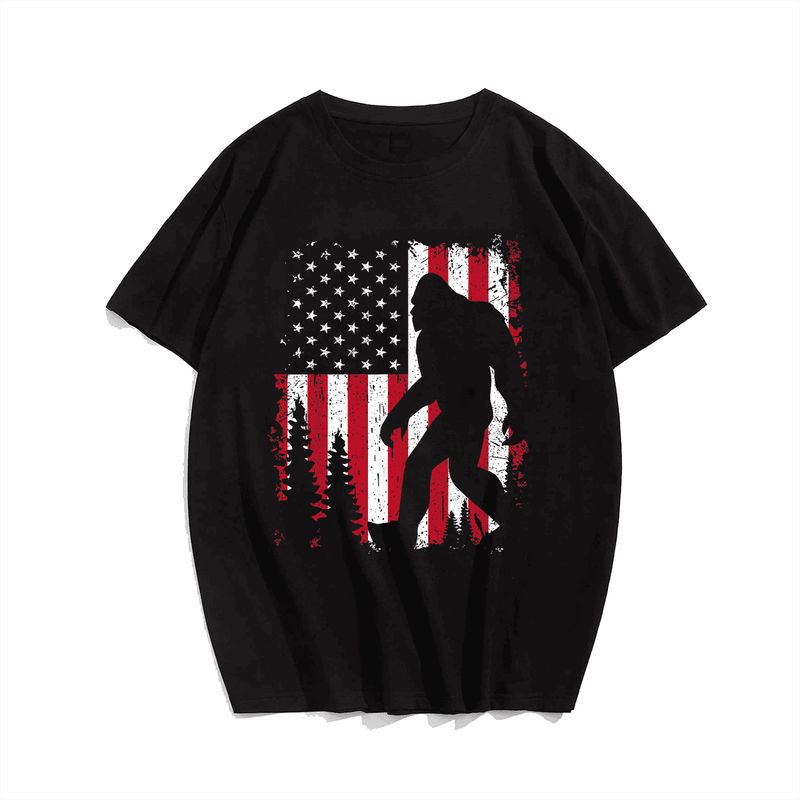 Bigfoot American USA Flag Patriotic T-Shirt, Men Plus Size Oversize T-shirt for Big & Tall