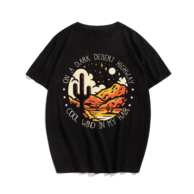 Funny on Dark Deserts Highway T-Shirt, Plus Size Oversize T-shirt for Big & Tall Man