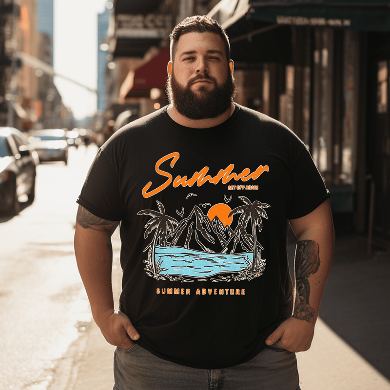 Summer Adventure Plus Size Men T-Shirt, Oversized T-Shirt for Big and Tall