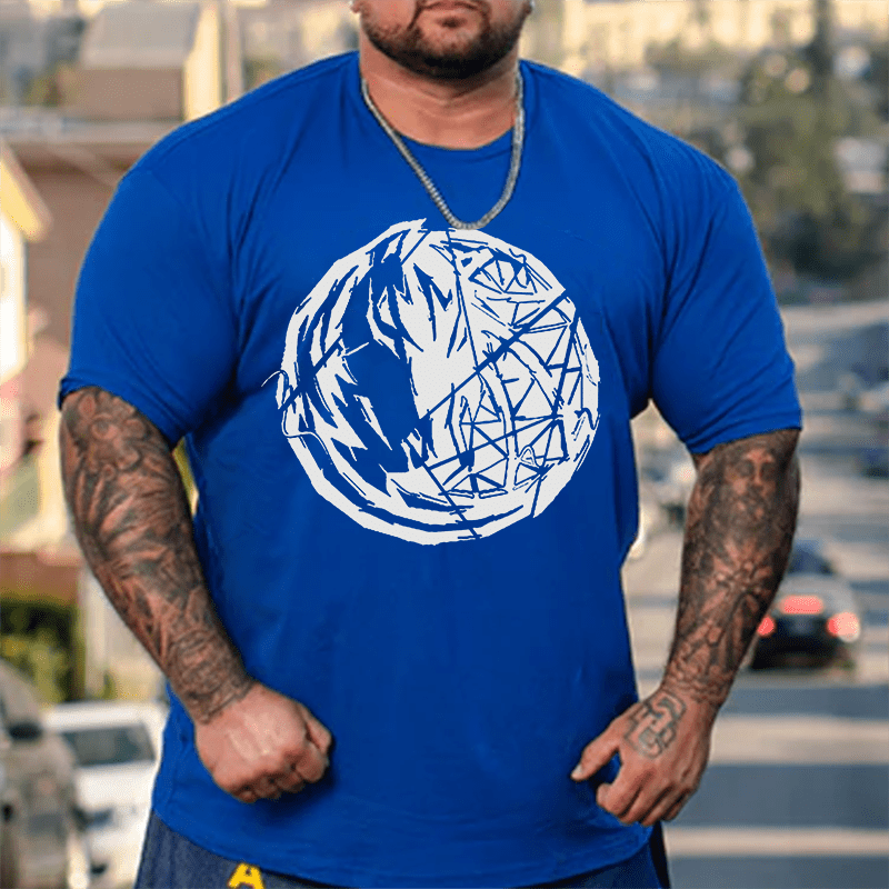 Hand-painted Cotton T-shirt, Creative Men Plus Size Oversize T-shirt for Big & Tall Man