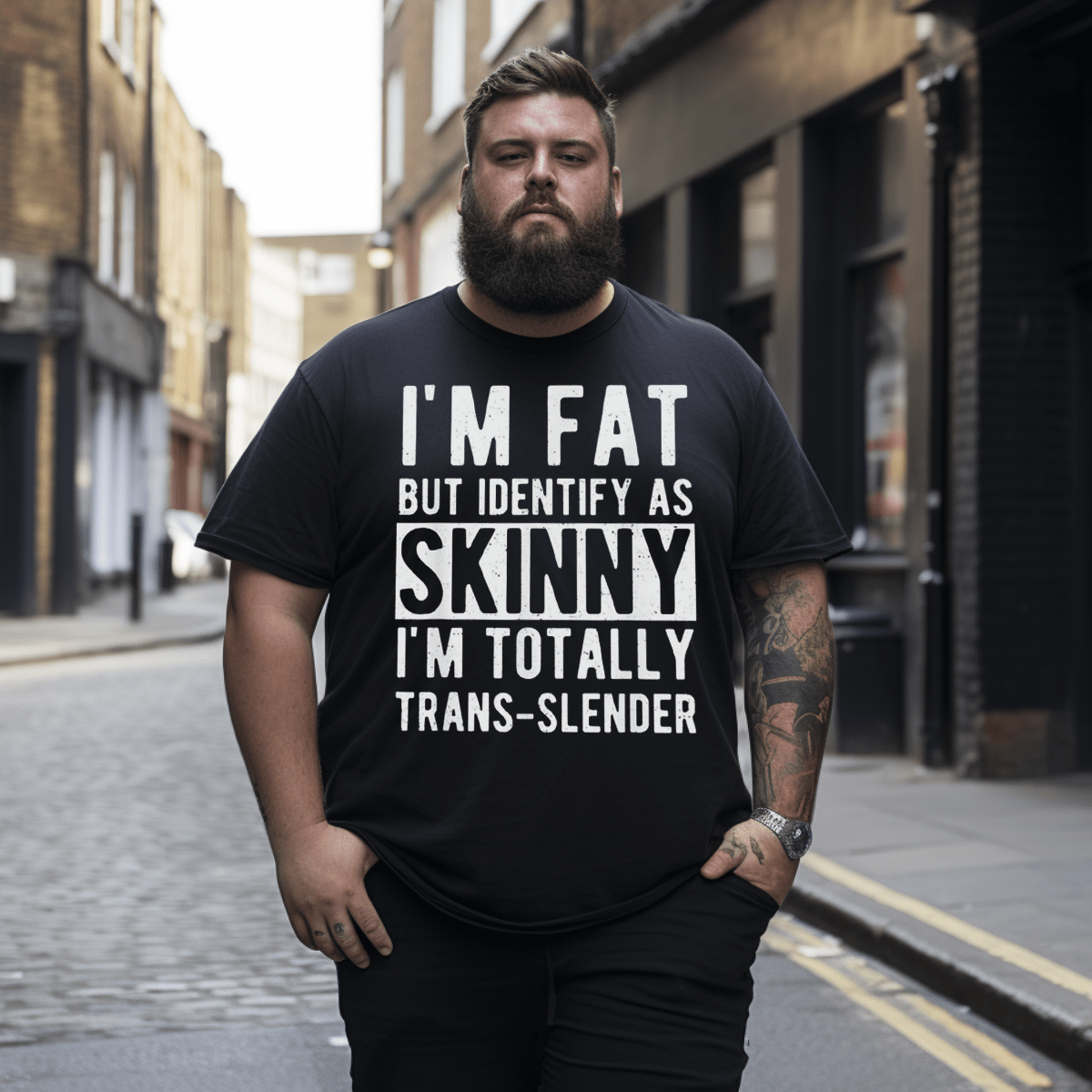 I'm Fat But identify as skinny i'm totally trans-slender Men T-Shirt Oversize Plus Size Man Clothing - Big Tall Men Must Have