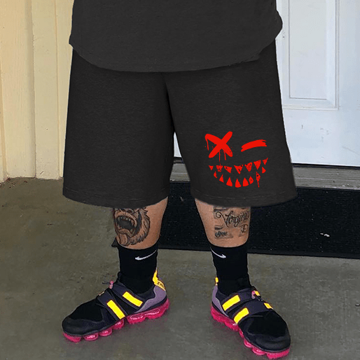 Evil Smile Print Plus Size Shorts