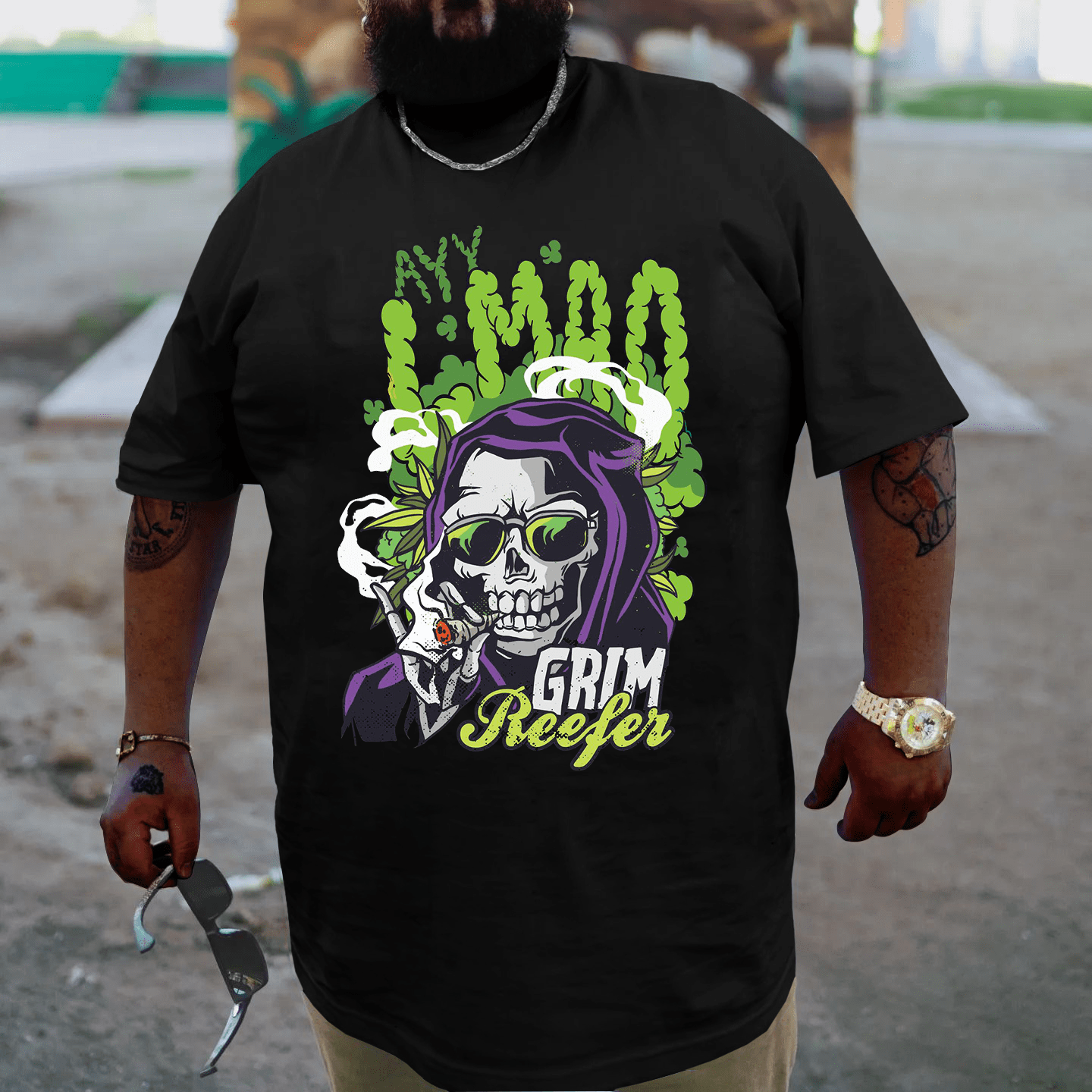 Ayy Lmao Grim Reefer Print Plus Size T-Shirts