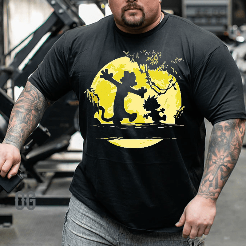 Calvin And Hobbes Cotton T-Shirt, Creative Men Plus Size Oversize T-shirt for Big & Tall Man