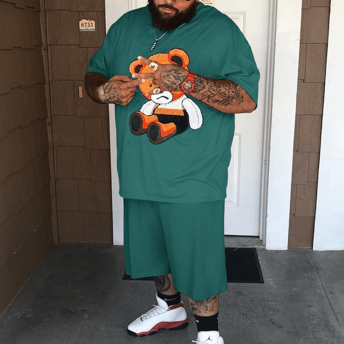 Cartoon Bear Print Green Big Size Sets