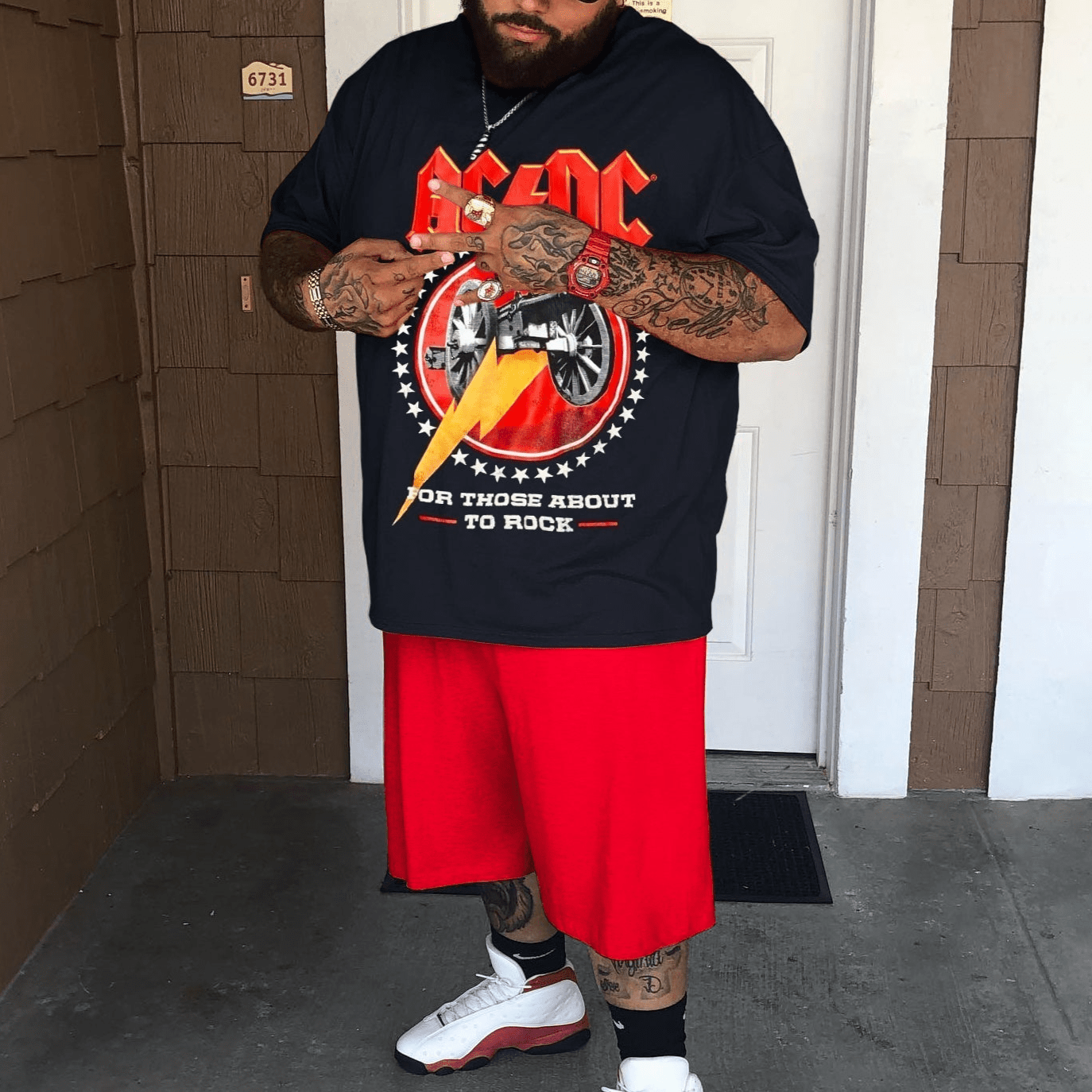 AC DC Print Short Sleeve Big Size Sets