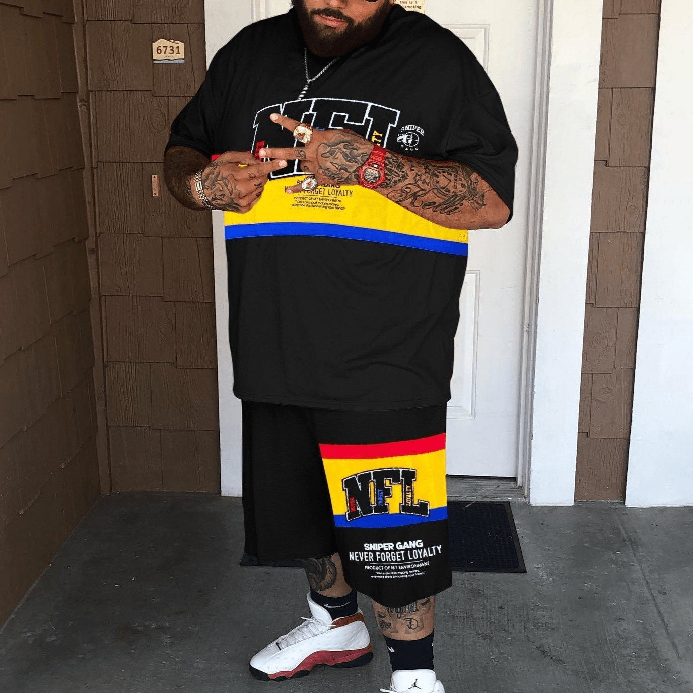 NFL Colorful Print Short Sleeve Black Big Size Sets