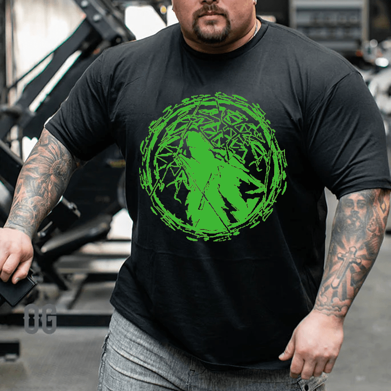Original Hand-Painted Timberwolves Cotton T-Shirt, Creative Men Plus Size Oversize T-shirt for Big & Tall Man
