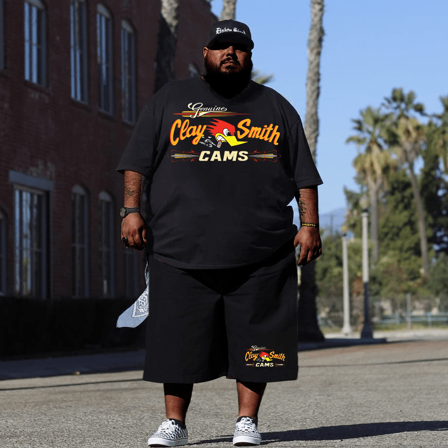 Bird Cams Print Short Sleeve Black Plus Size Suit
