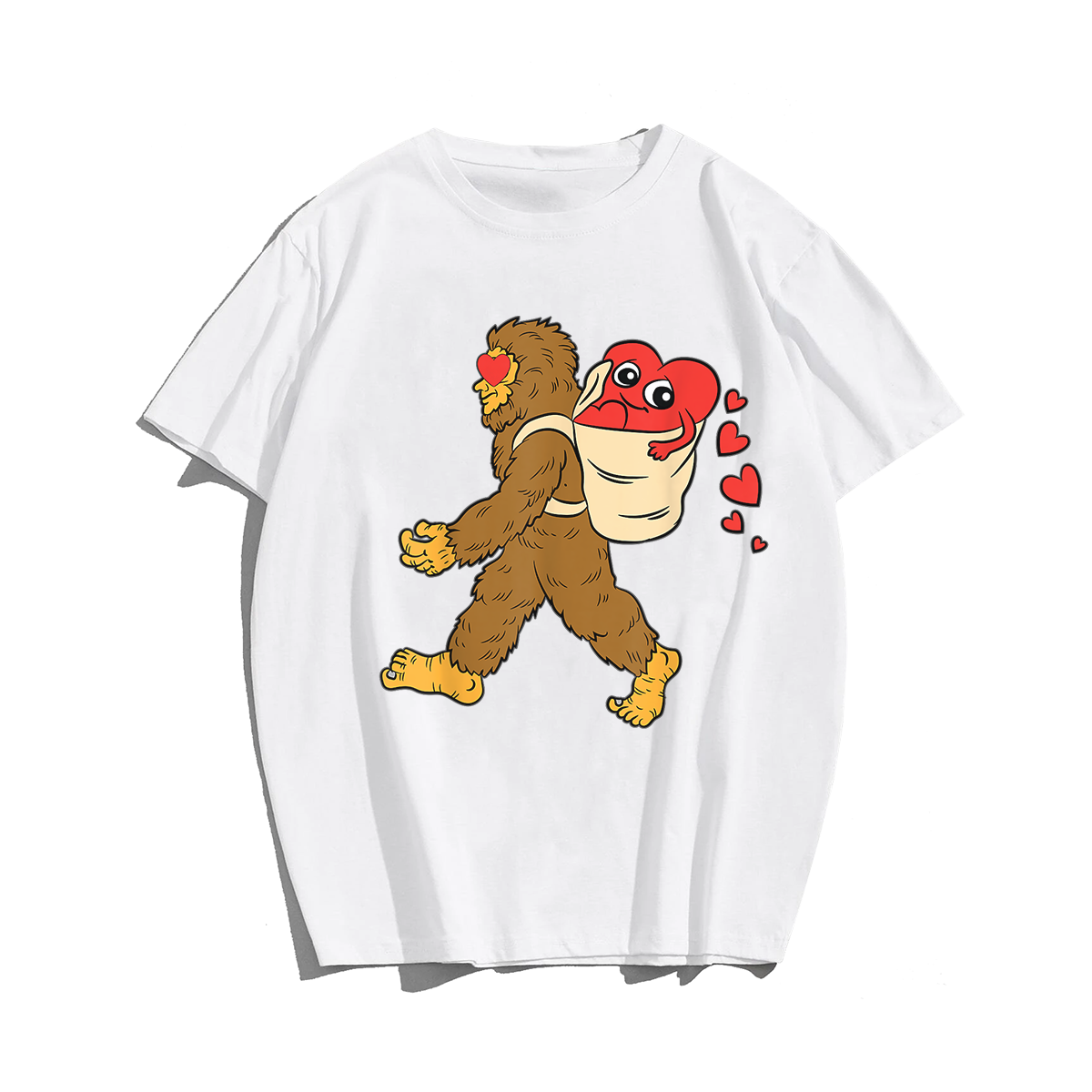 Bigfoot Heart Sasquatch Love T-Shirt, Men Plus Size Oversize T-shirt for Big & Tall