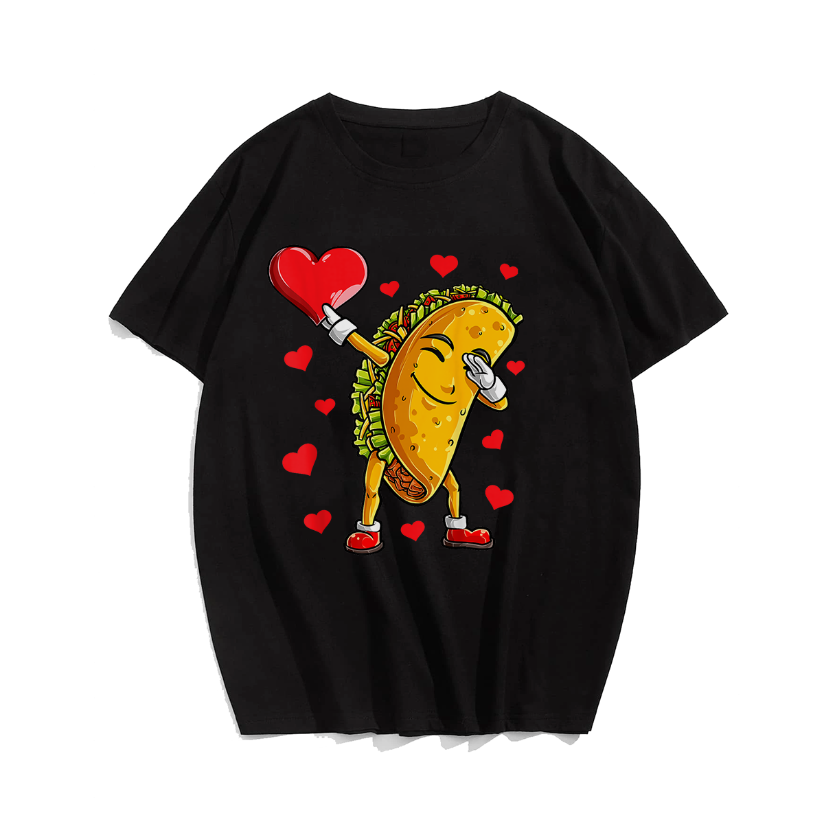 Dabbing Taco Valentines Day Heart T-Shirt, Men Plus Size Oversize T-shirt for Big & Tall Man