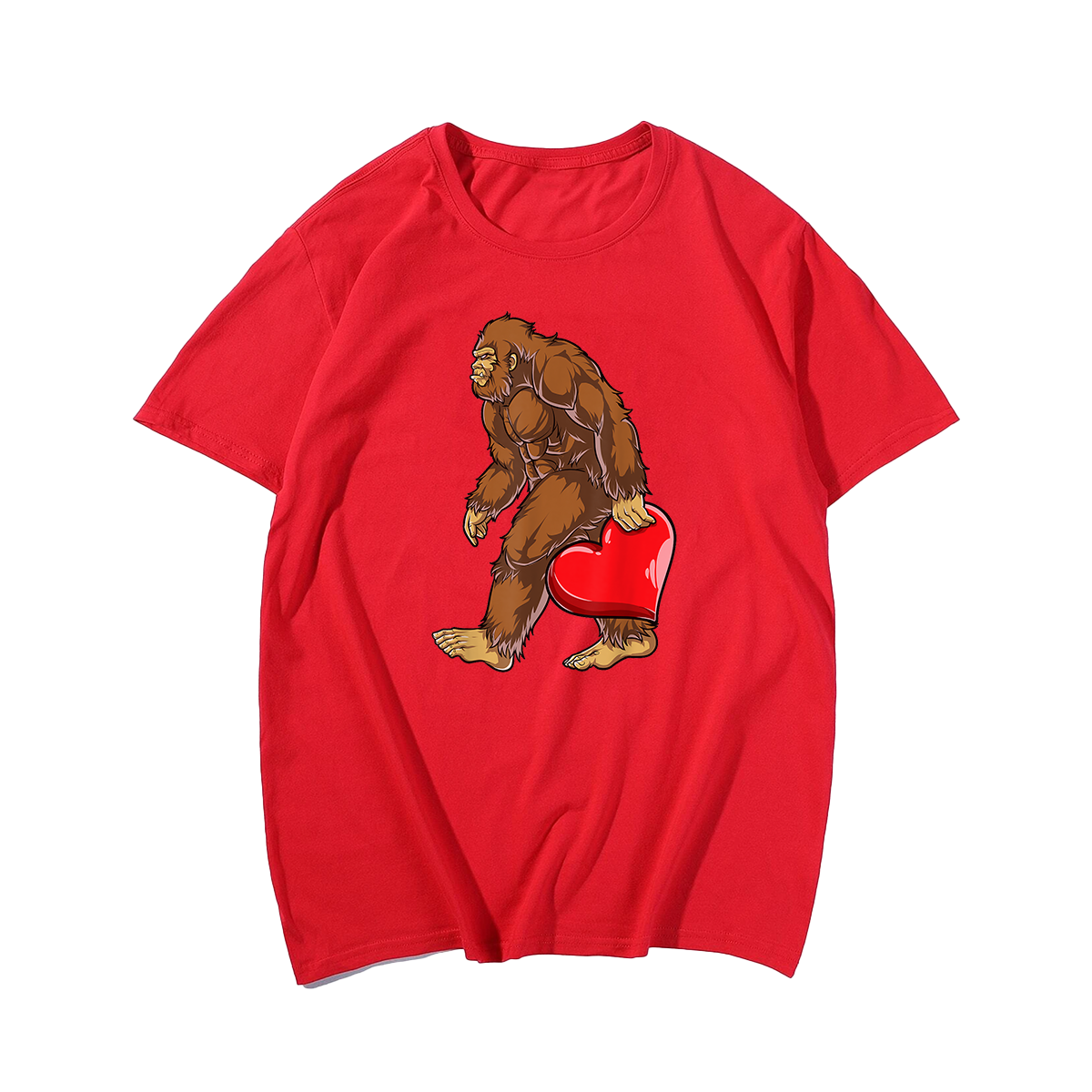 Bigfoot Heart T-Shirt, Men Plus Size Oversize T-shirt for Big & Tall