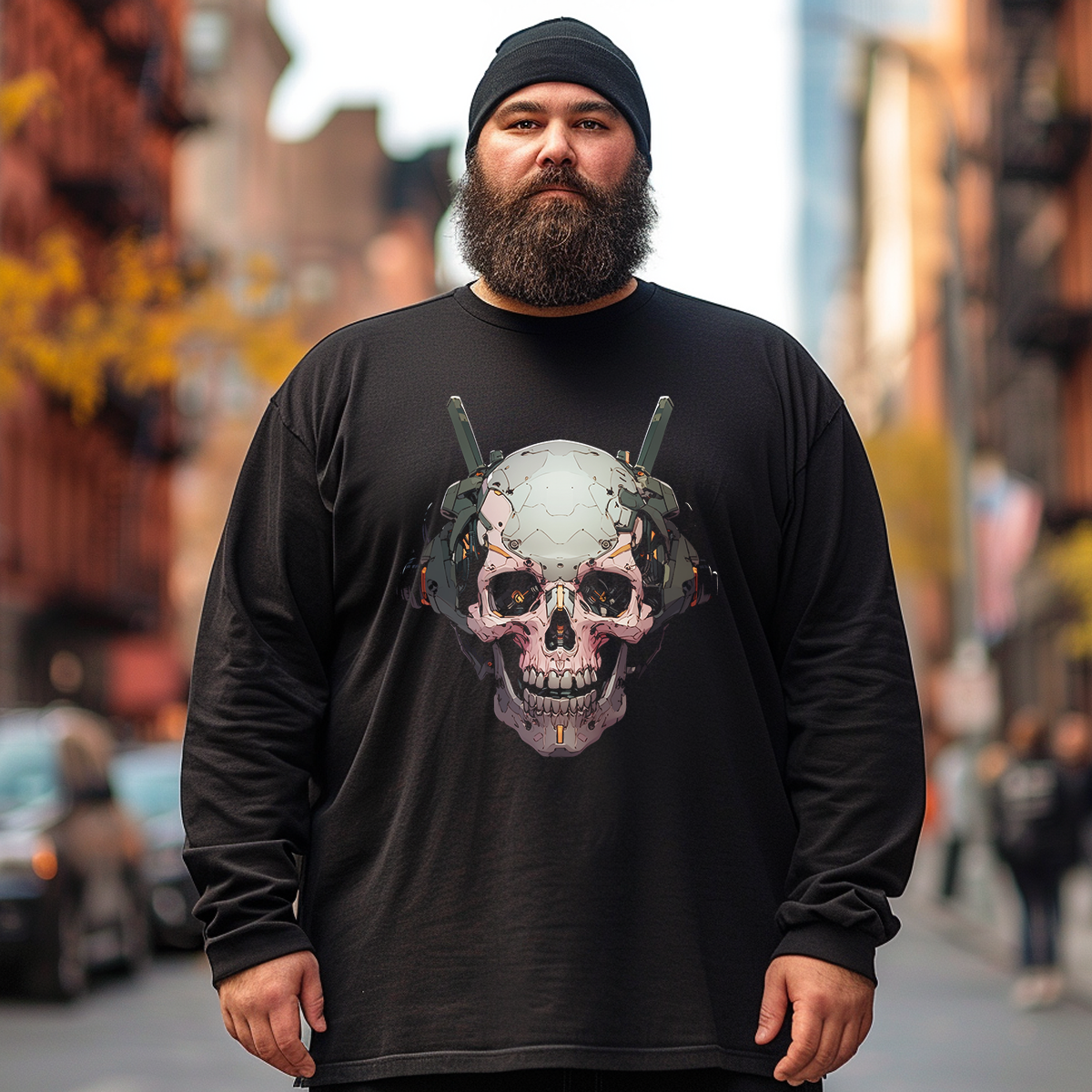 Skull Robot Plus Size Long Sleeve T-Shirt