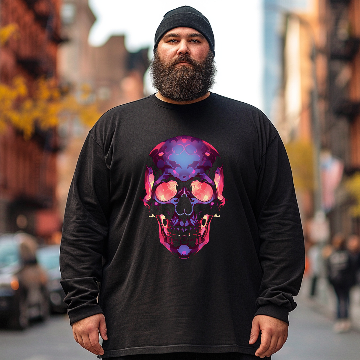 Lighting Skull Plus Size Long Sleeve T-Shirt
