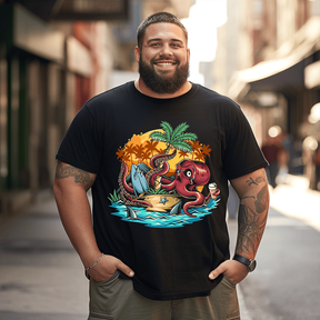 Octopus Beach Tree Men T-Shirt, Plus Size Oversize T-shirt for Big & Tall Man