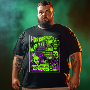 Horror Vintage Horrorfest Halloween T-Shirt, Plus Size Oversize T-shirt for Big & Tall Man