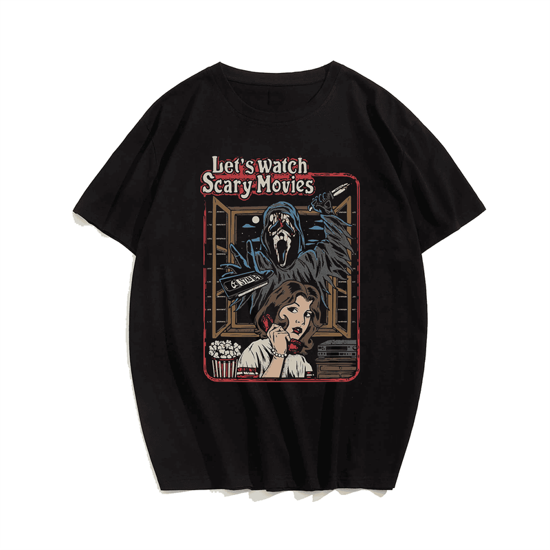 Let's Watch Scary Movies 60s 70s 80s 90s Men T-Shirt, Oversize T-shirt for Big & Tall Man